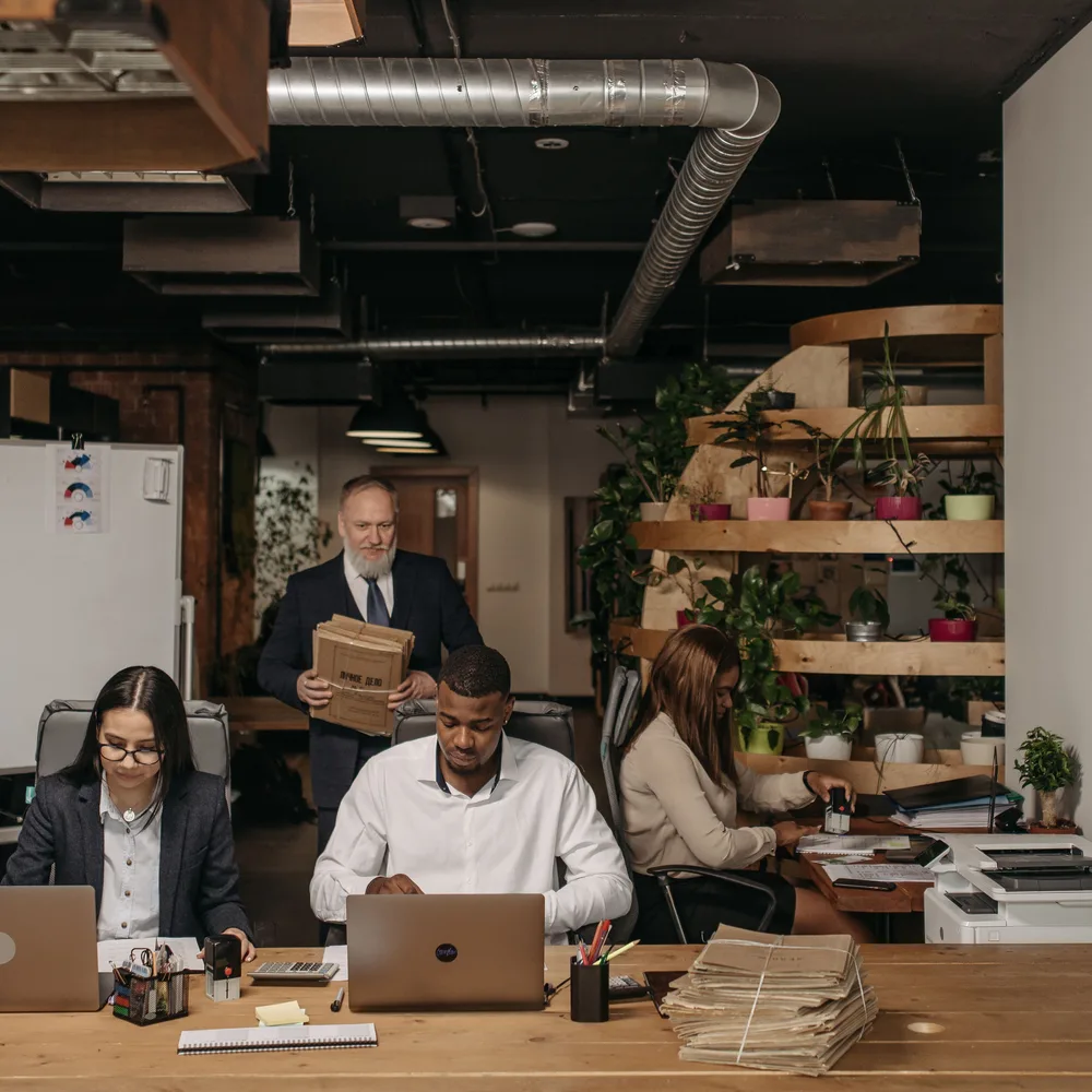 Team working at desks in an open-plan office